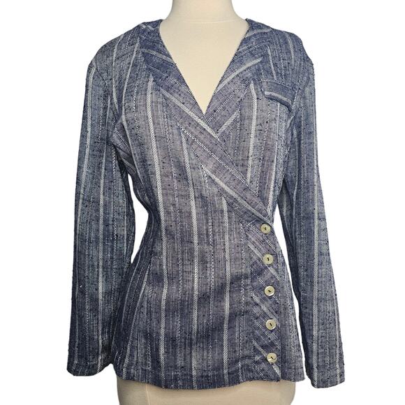 Vintage All That Jazz Women's Blue Pinstriped Crossover Blazer Size Medium y2k - Picture 1 of 10